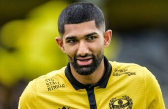 Pakistan footballer Abdullah Iqbal during his UEFA Champions League qualifying debut for Mjällby.