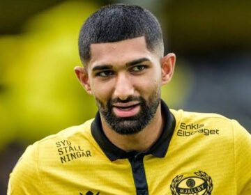 Pakistan footballer Abdullah Iqbal during his UEFA Champions League qualifying debut for Mjällby.