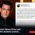 Bollywood actor Salman Khan supports the student protest in India and calls for education reforms.