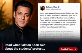 Bollywood actor Salman Khan supports the student protest in India and calls for education reforms.