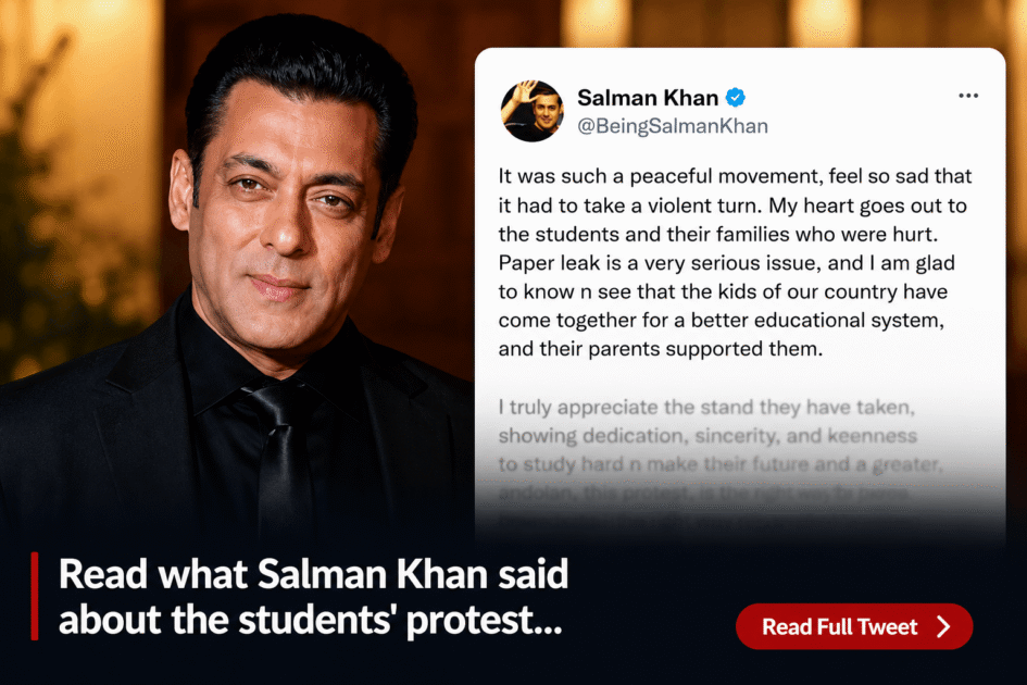 Bollywood actor Salman Khan supports the student protest in India and calls for education reforms.