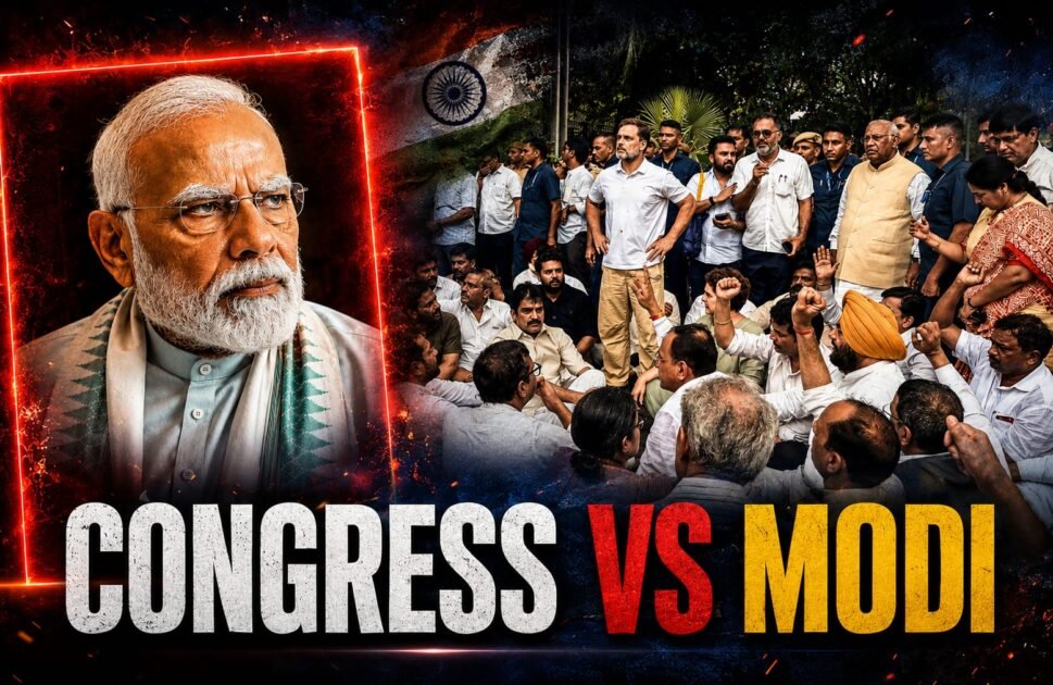 Congress leaders protest against alleged police action on students outside Prime Minister Narendra Modi's residence.